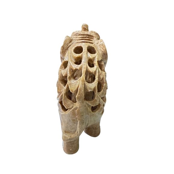 Hand Carved Soapstone Elephant Figurine with Intricate Jali Work Sculpture - Picture 3 of 9
